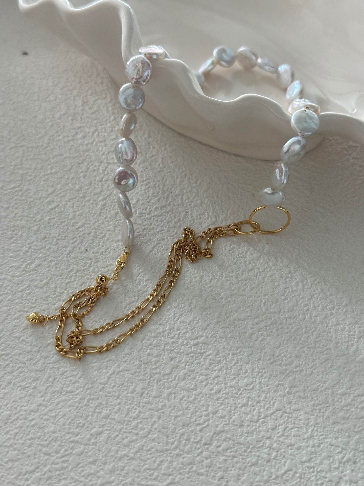 Double Layer Geometric Keshi Pearl Necklace - SOLIS