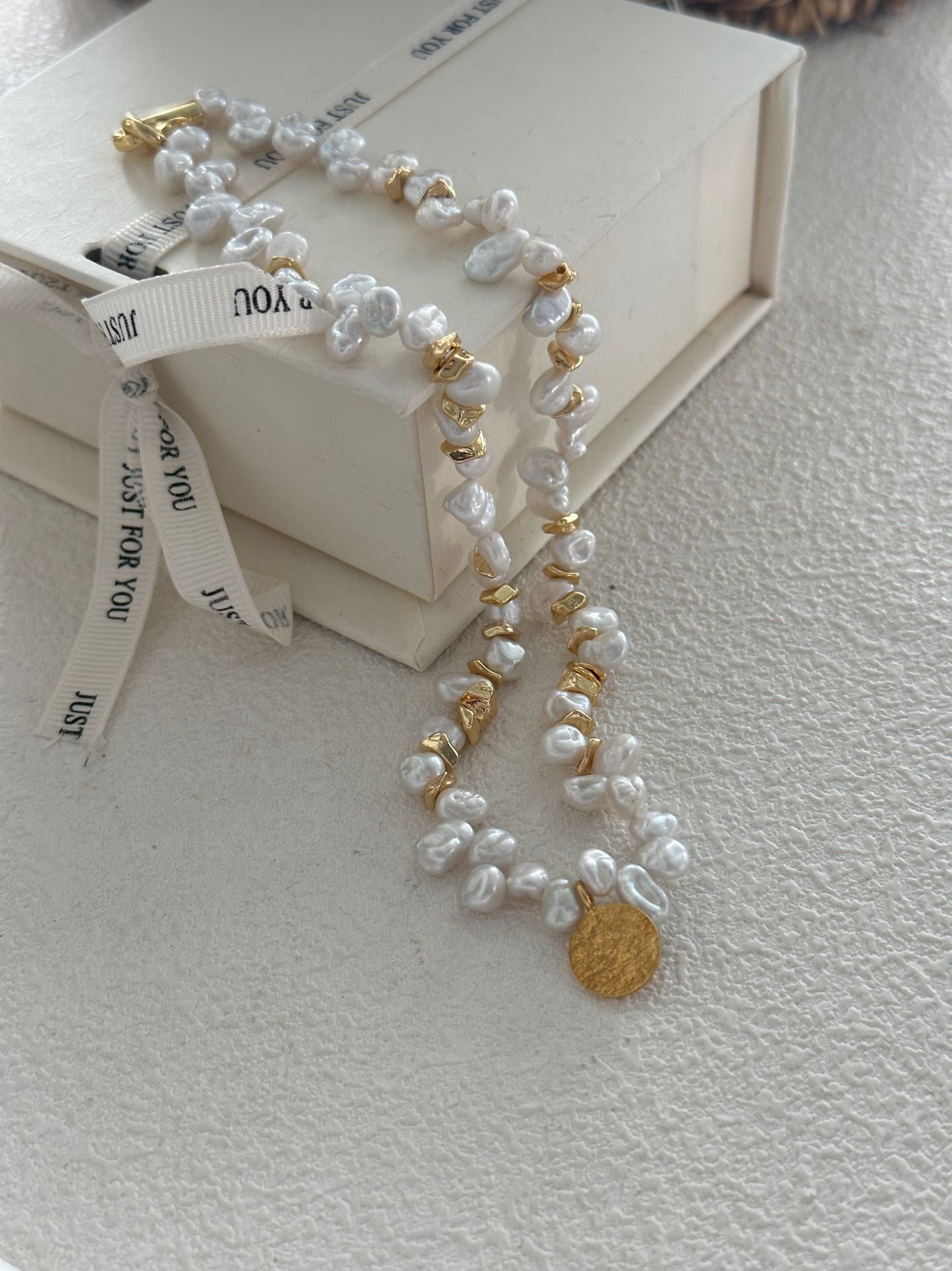 Gold Medallion & Coin Pearl Keshi Set