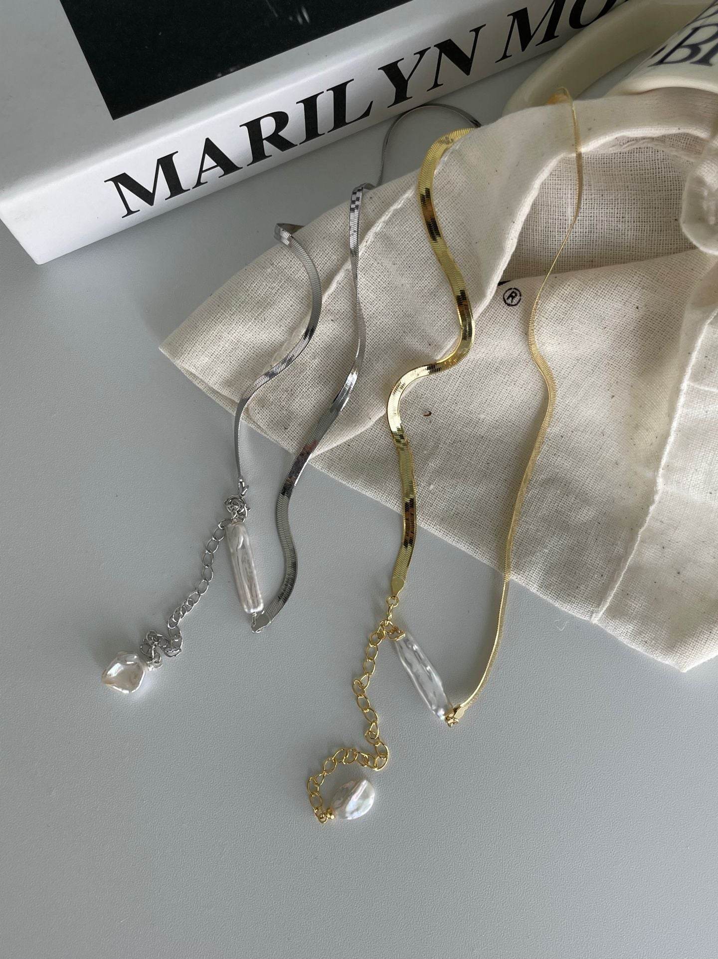 Baroque Duo Pearl Necklace – Silver Snake Chain - SOLIS
