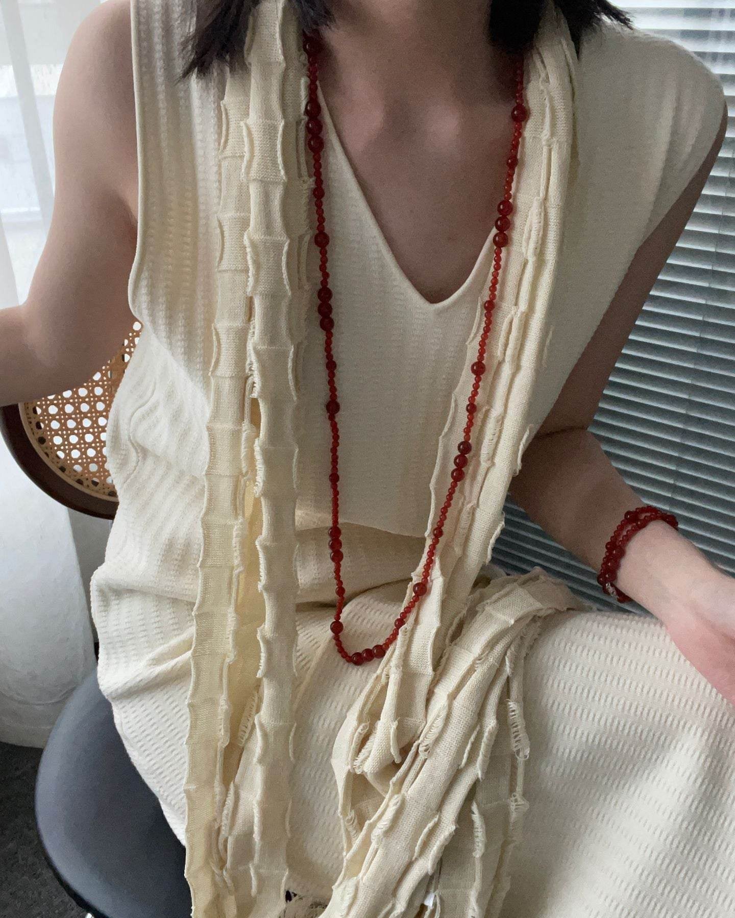 Red Agate Long Necklace – 925 Sterling Silver - SOLIS