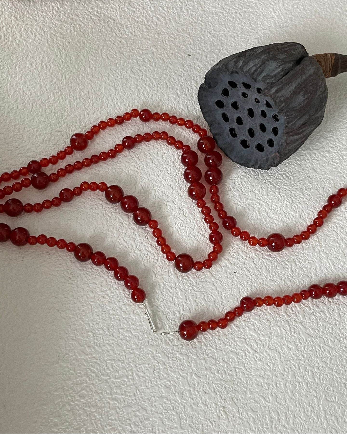 Red Agate Long Necklace – 925 Sterling Silver - SOLIS