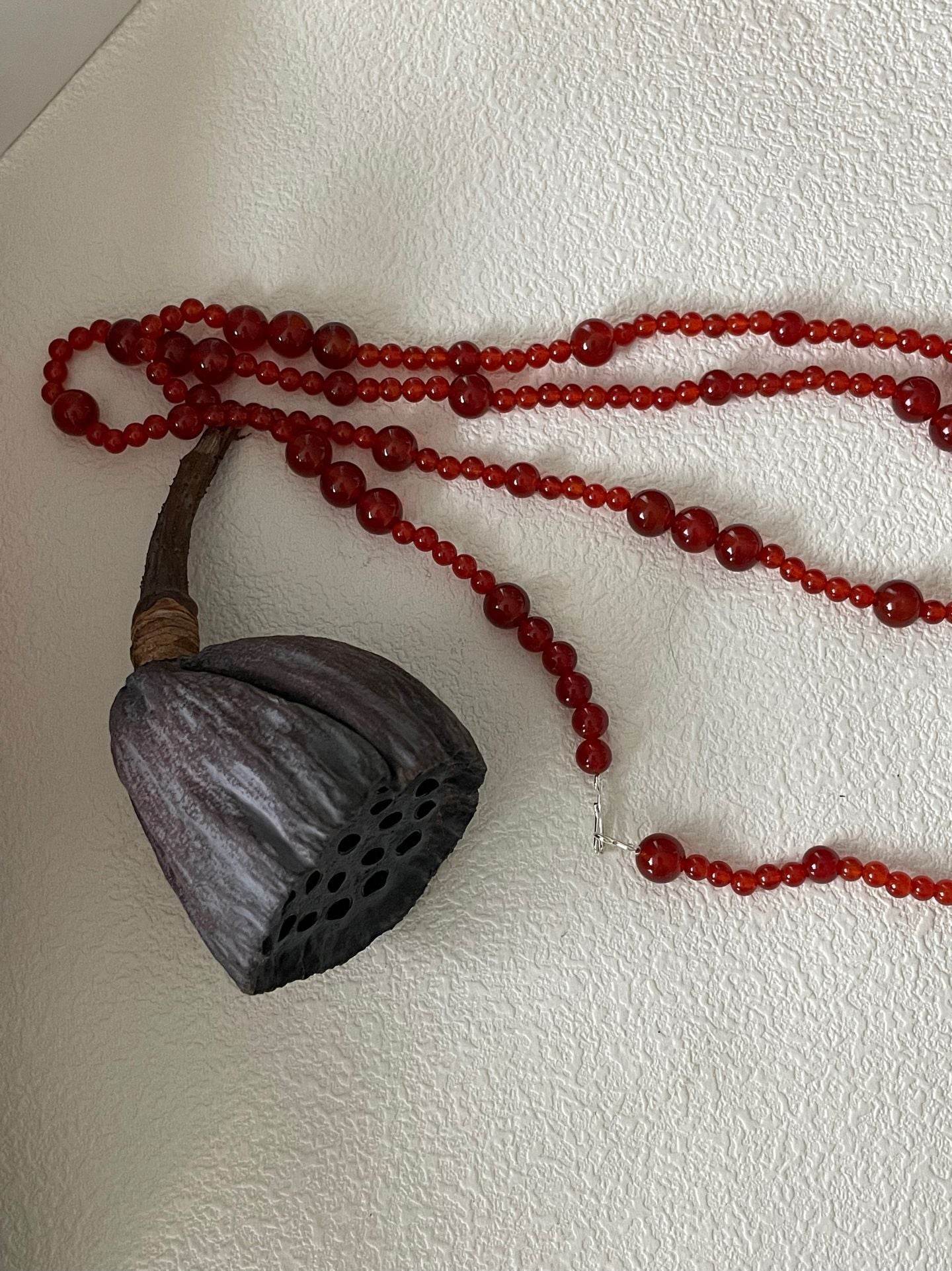 Red Agate Long Necklace – 925 Sterling Silver - SOLIS