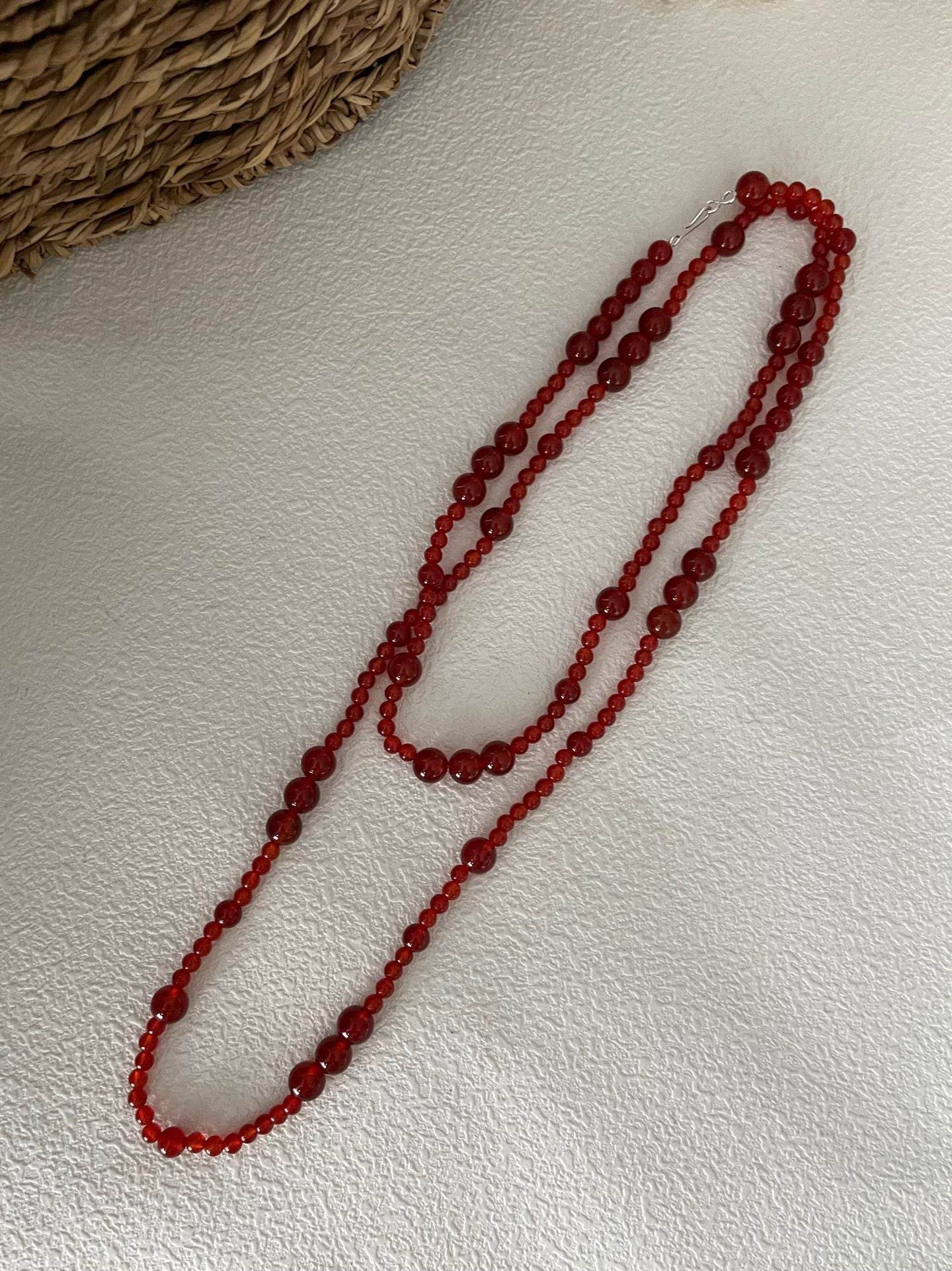 Red Agate Long Necklace – 925 Sterling Silver - SOLIS
