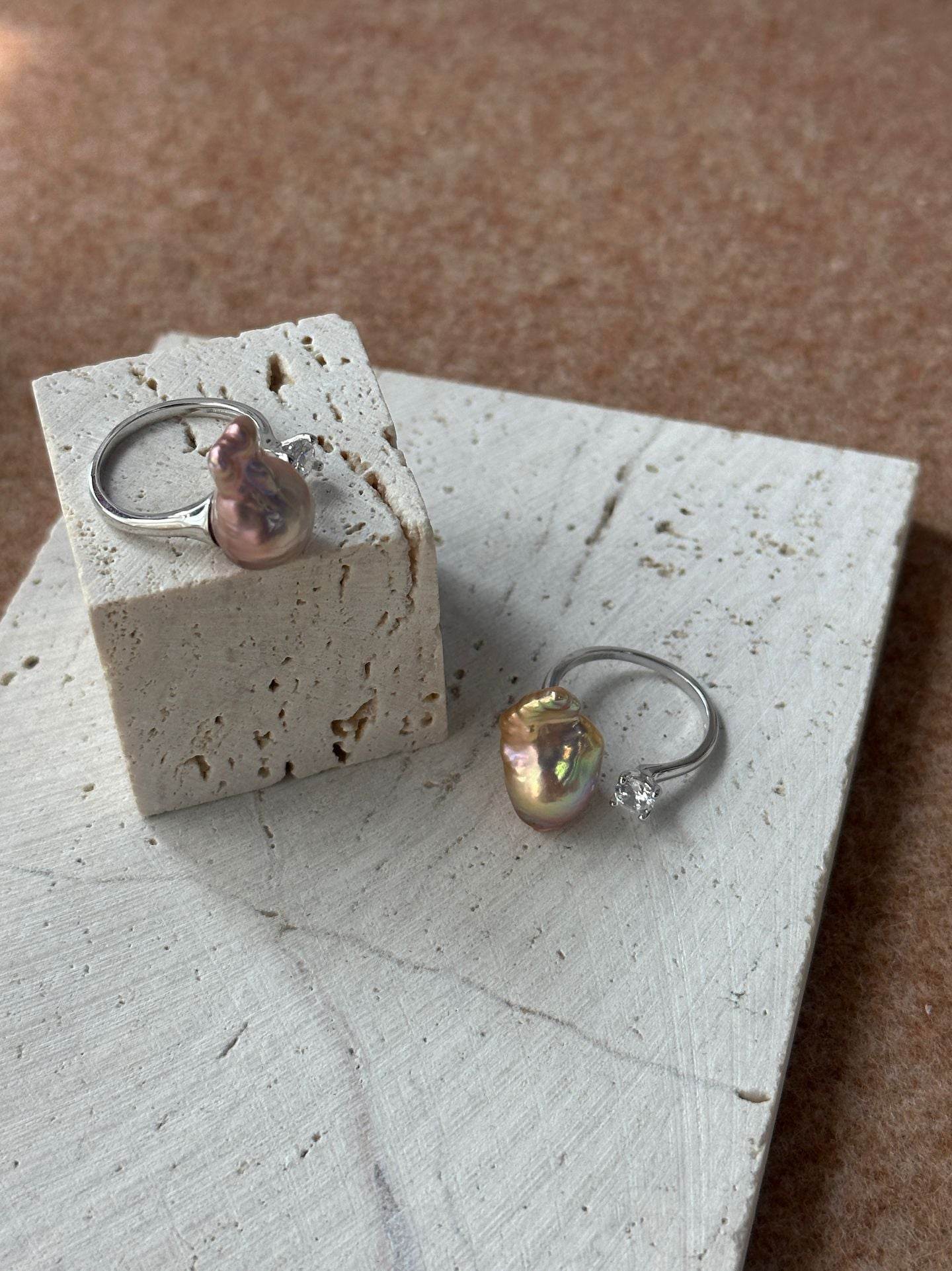 Pearl Poise · Baroque & Zircon Open Ring - SOLIS