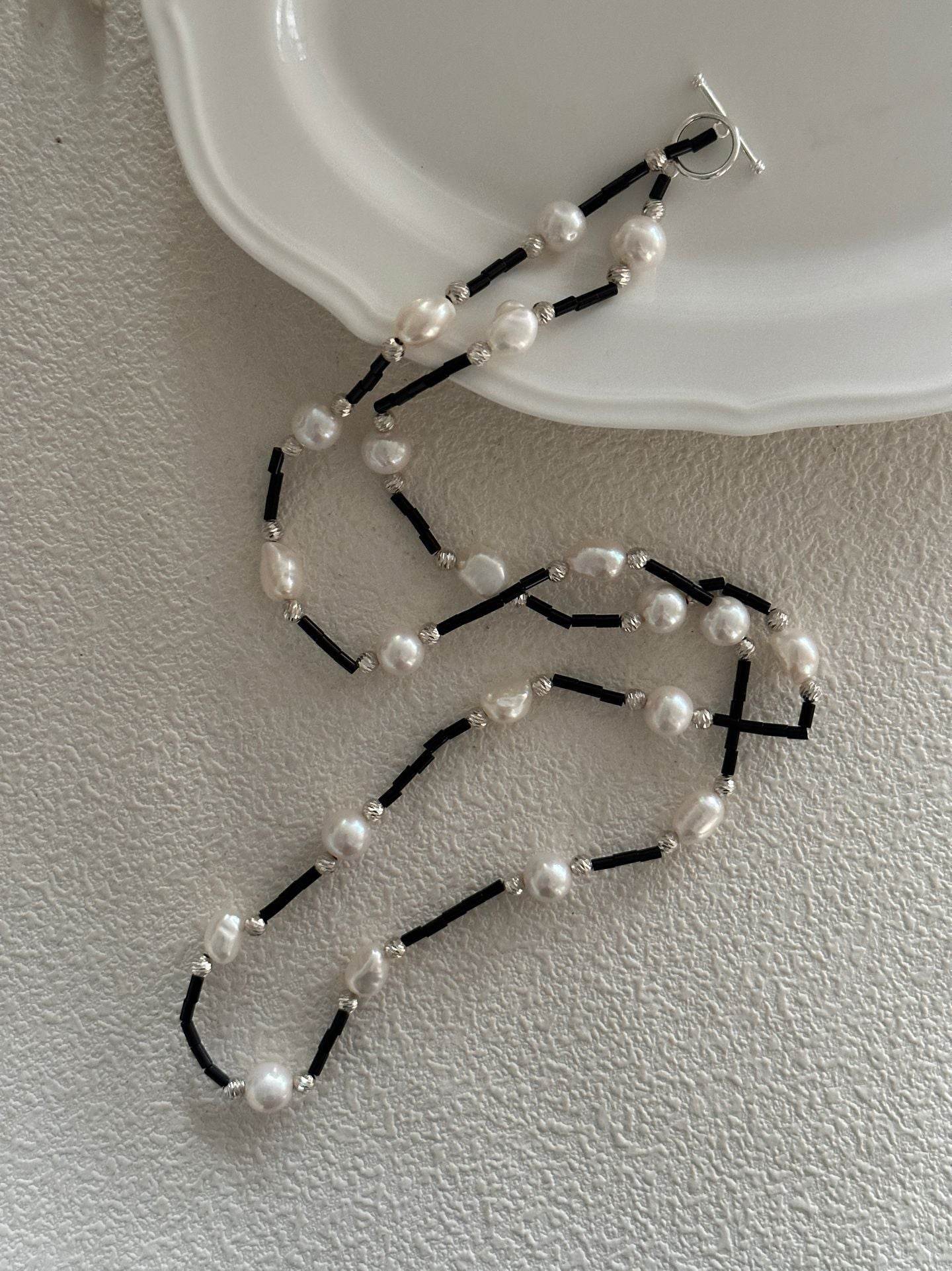 Black Onyx & Baroque Pearl Long Necklace - SOLIS