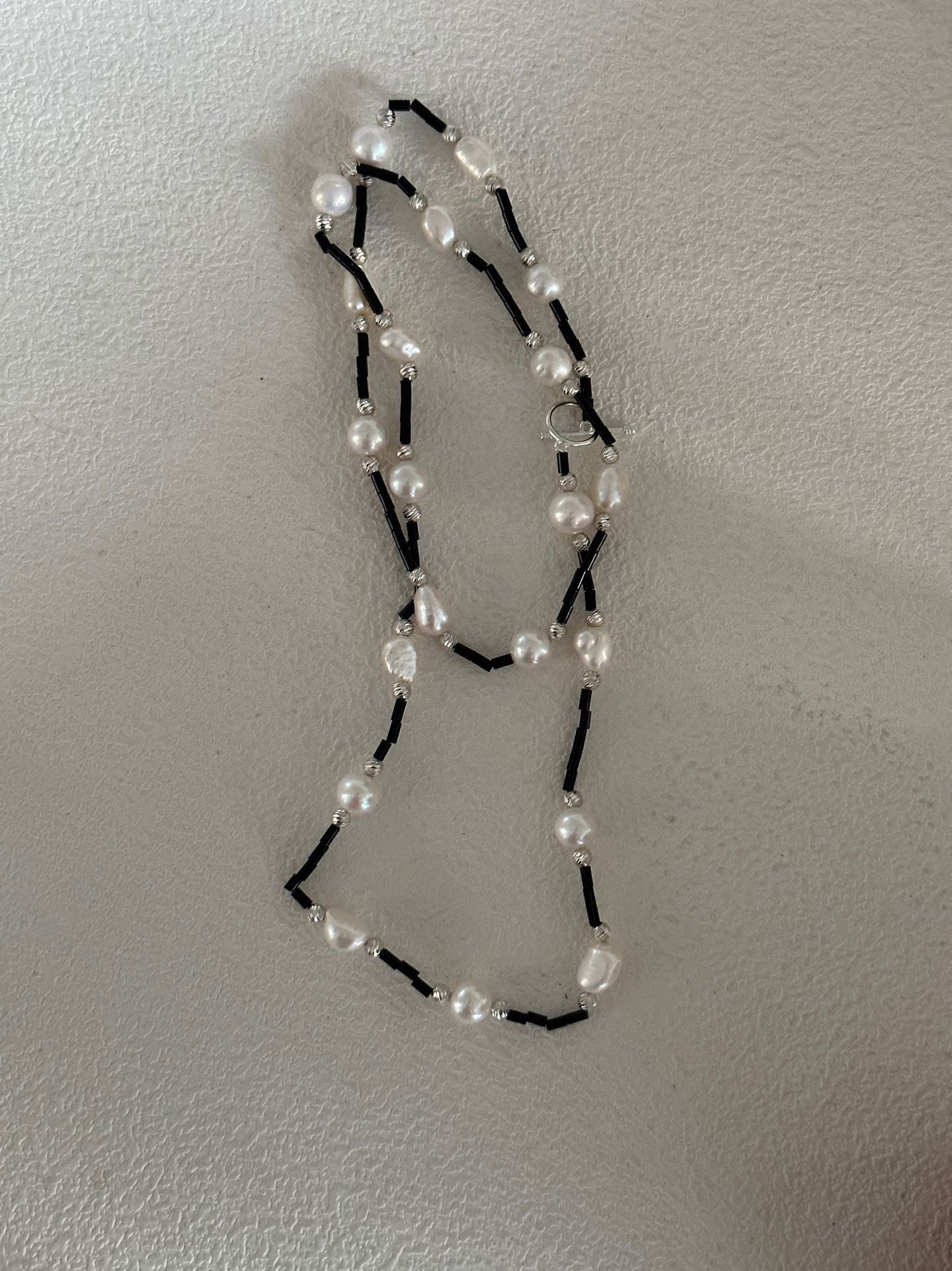 Black Onyx & Baroque Pearl Long Necklace