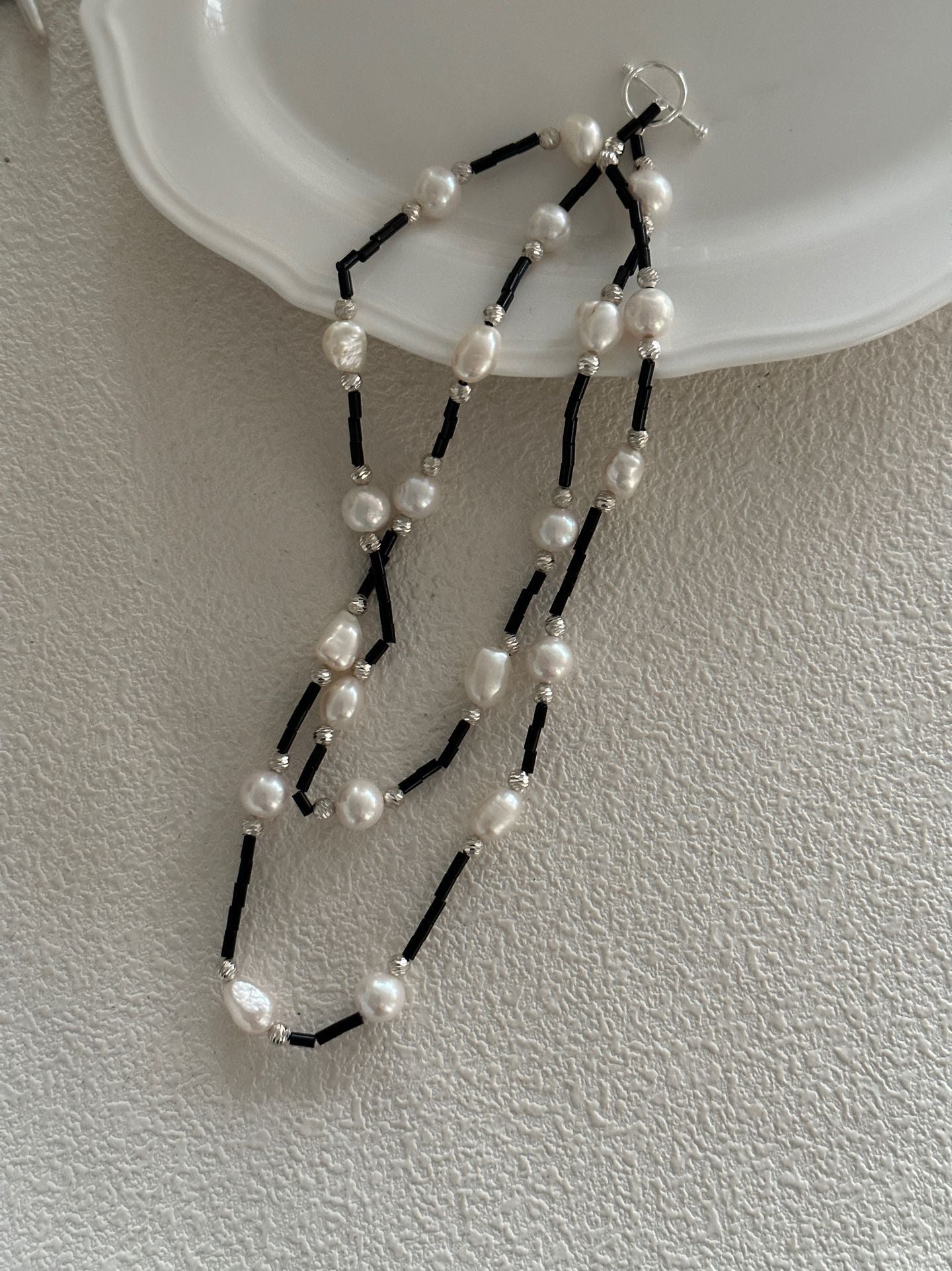 Black Onyx & Baroque Pearl Long Necklace
