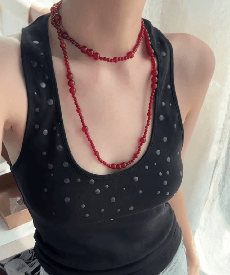 Red Agate Long Necklace – 925 Sterling Silver - SOLIS