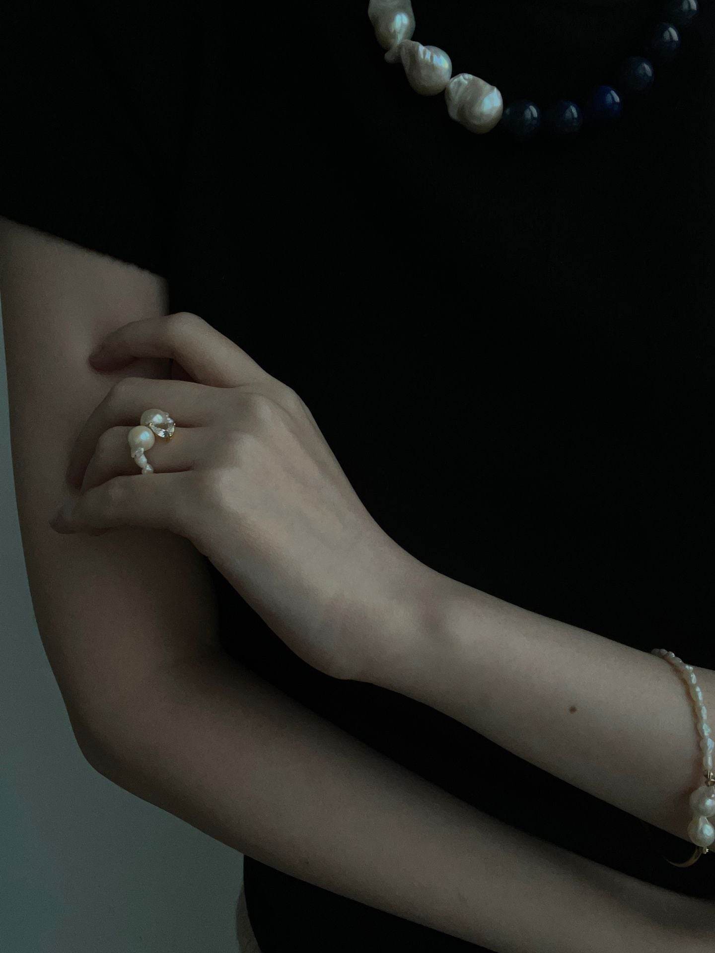 "Tide & Truth" – Lapis Lazuli and Baroque Pearl Statement Necklace