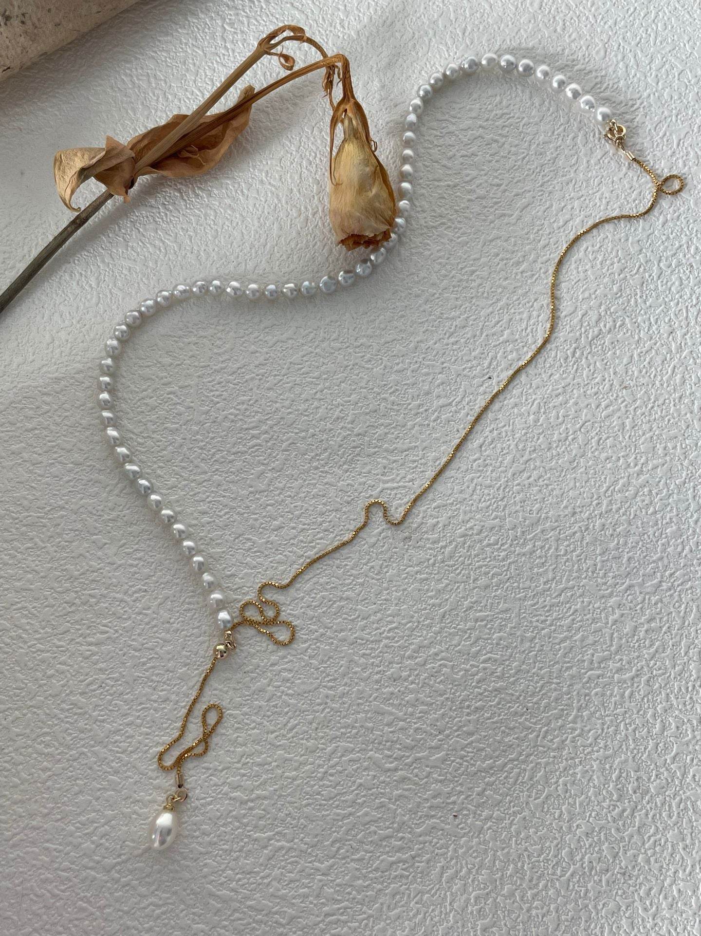 Dual-Length Freshwater Pearl Necklace – 14K Gold-Filled Contrast Chain - SOLIS