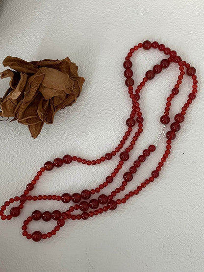 Red Agate Long Necklace – 925 Sterling Silver - SOLIS