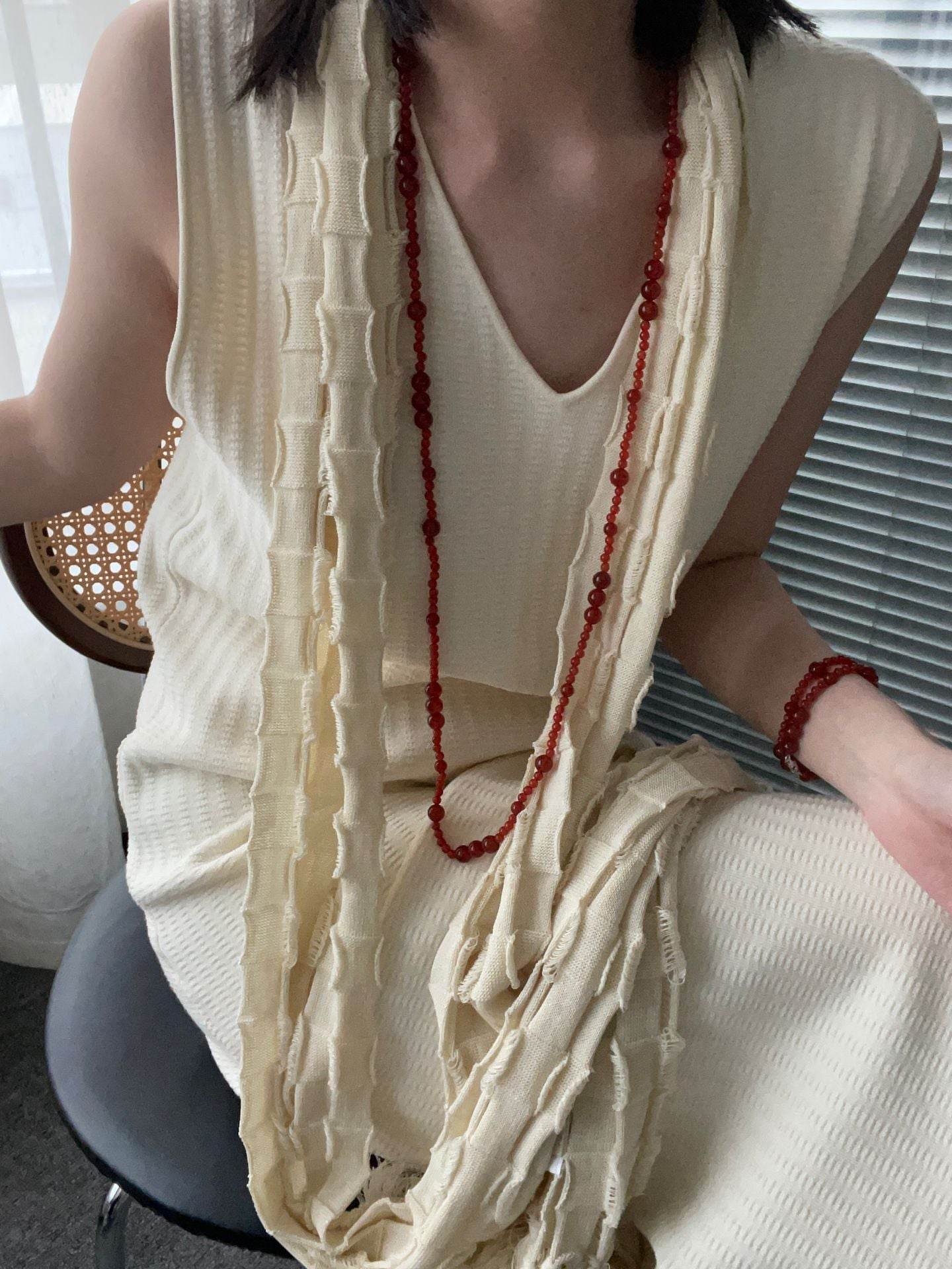Red Agate Long Necklace – 925 Sterling Silver - SOLIS