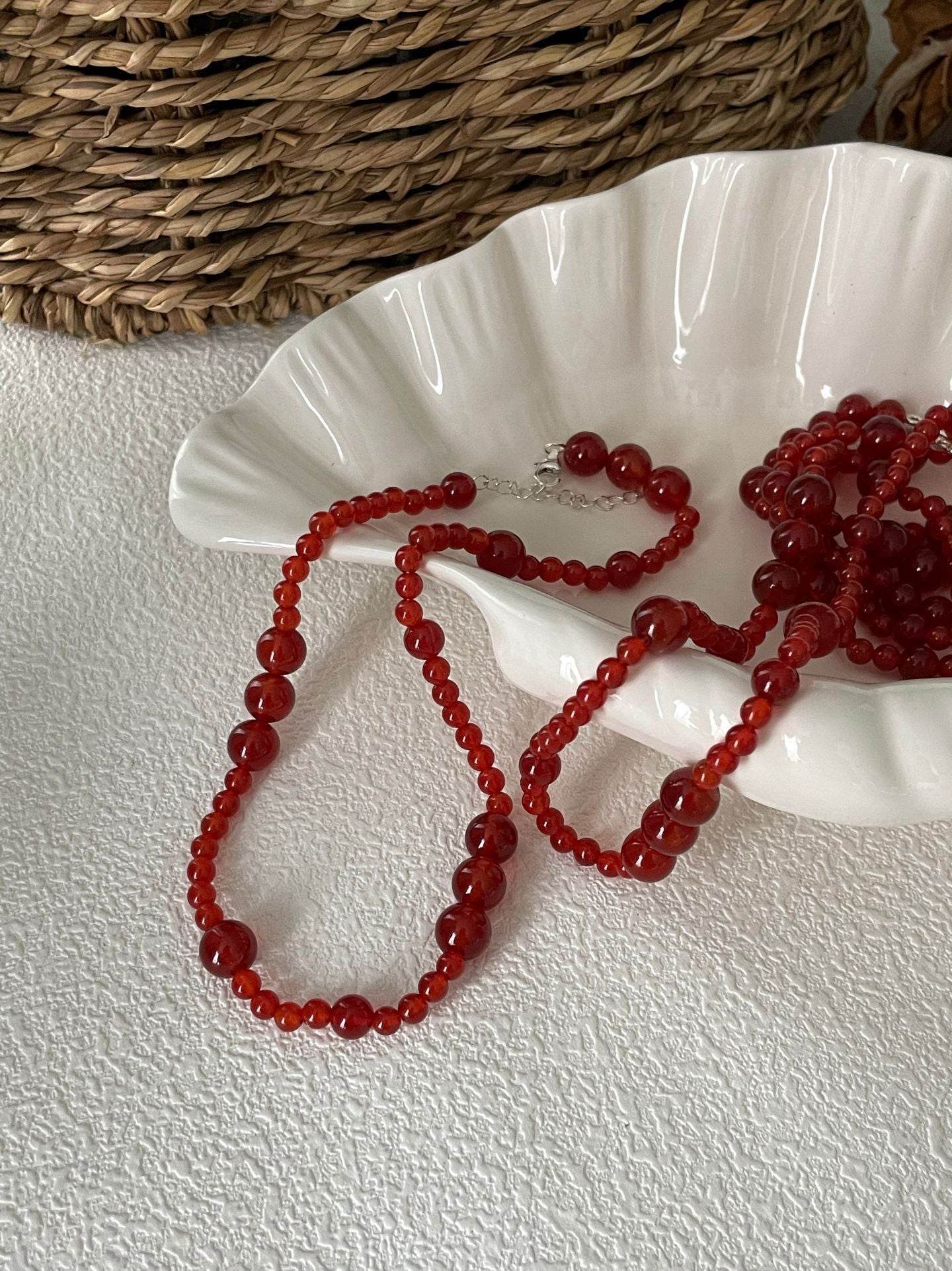 Red Agate Long Necklace – 925 Sterling Silver - SOLIS