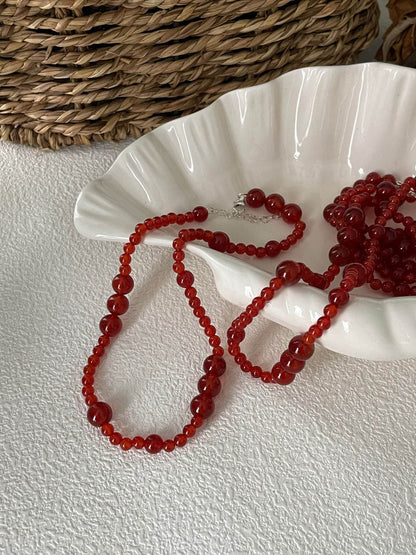Red Agate Long Necklace – 925 Sterling Silver - SOLIS