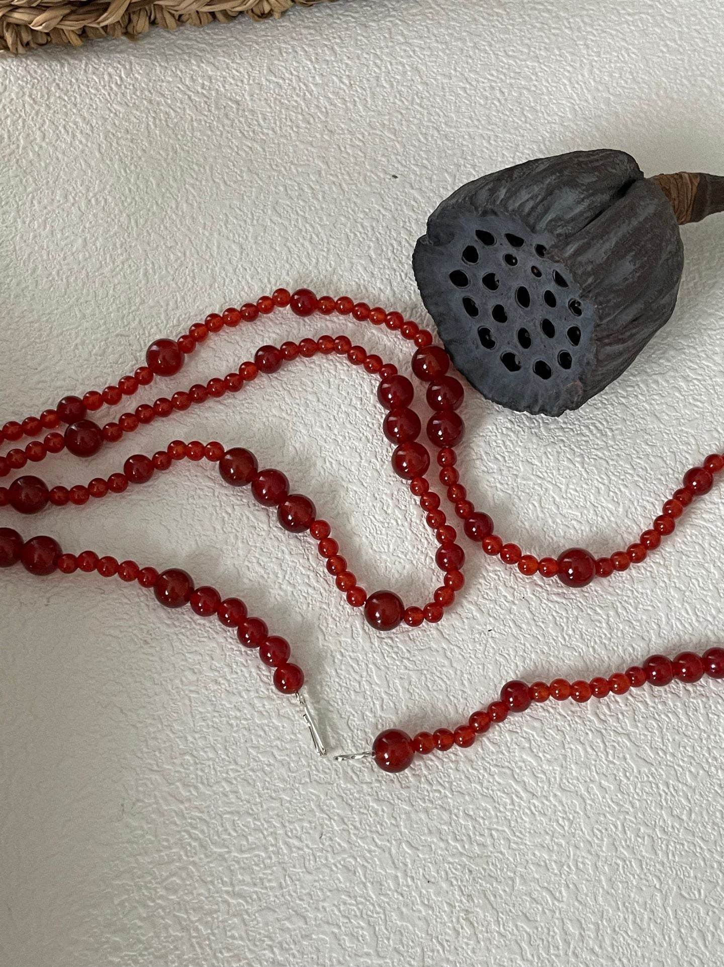 Red Agate Long Necklace – 925 Sterling Silver - SOLIS