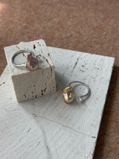 Pearl Poise · Baroque & Zircon Open Ring - SOLIS