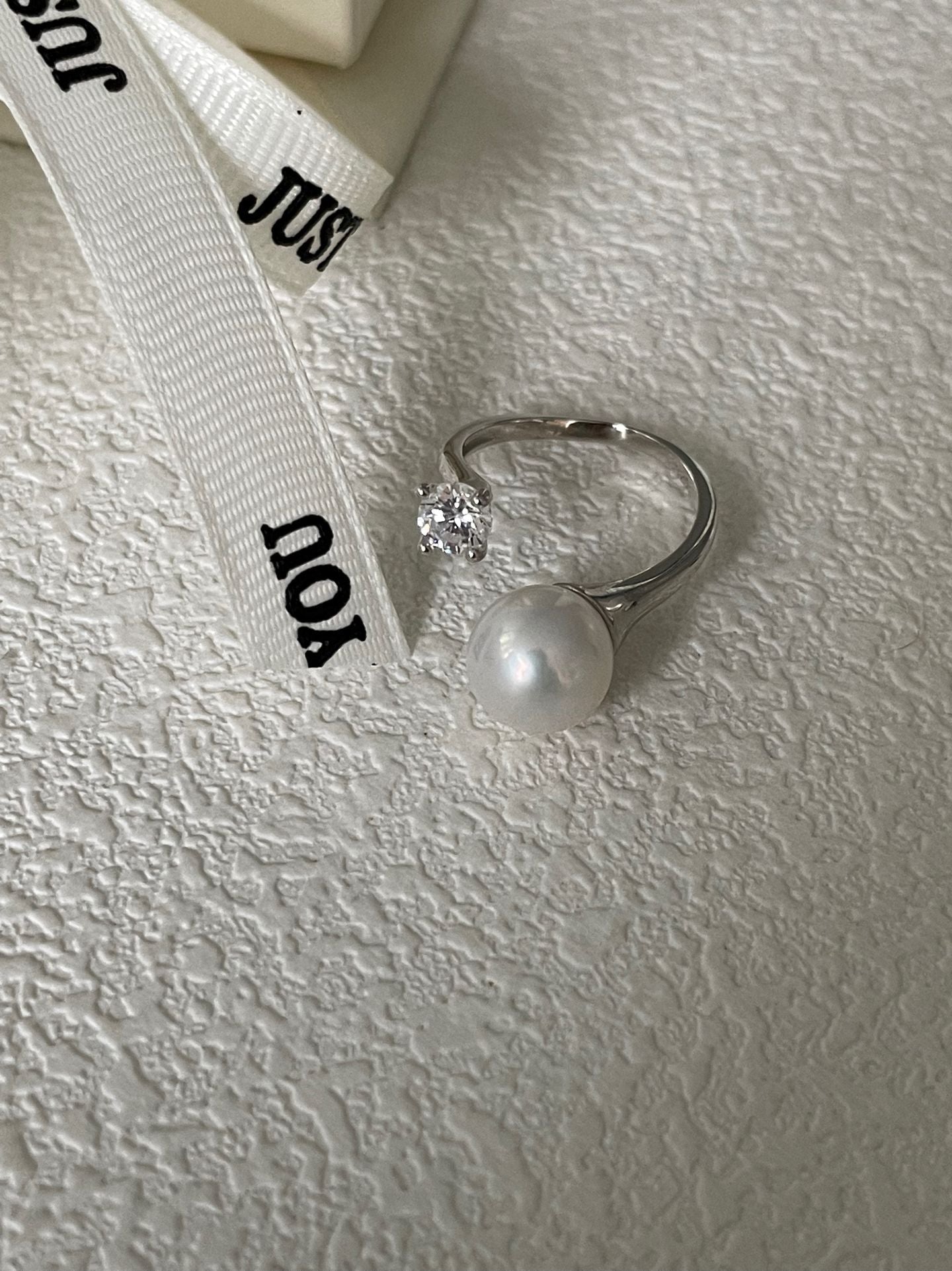 Freshwater Pearl & Zircon Open Ring