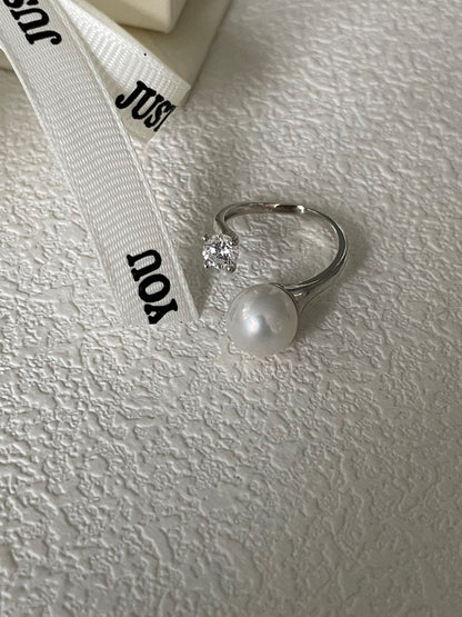 Freshwater Pearl & Zircon Open Ring