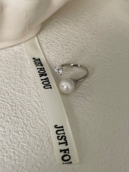Freshwater Pearl & Zircon Open Ring